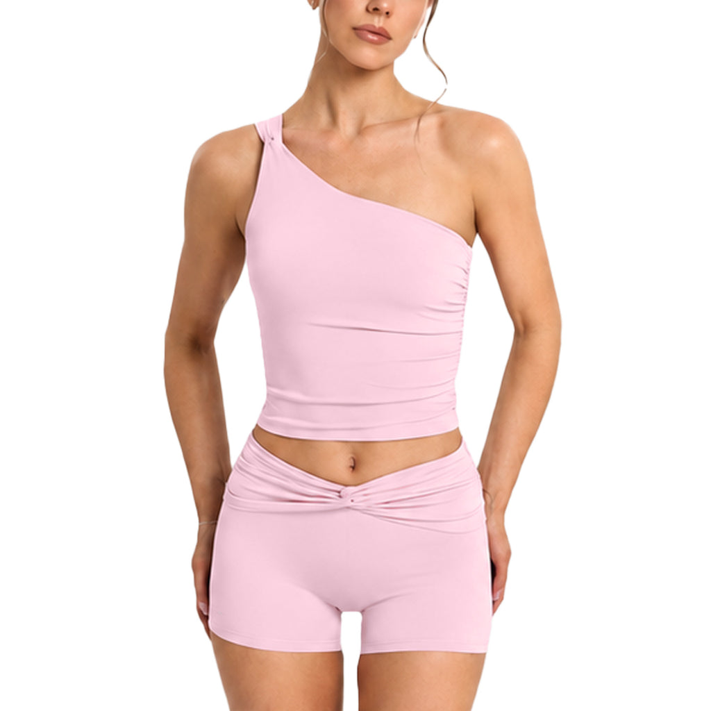 Ladies Low Back Tank Yoga Set Ribbed Deep U Back Sleeveless Crop Top With High Waist Butt Lift Shorts 2 Piece Bulk Custom