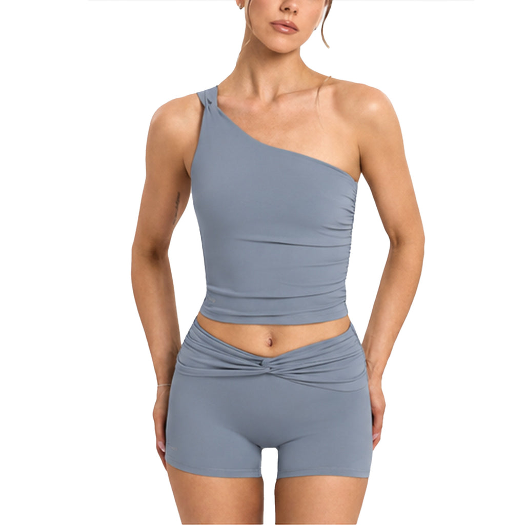 Ladies Low Back Tank Yoga Set Ribbed Deep U Back Sleeveless Crop Top With High Waist Butt Lift Shorts 2 Piece Bulk Custom