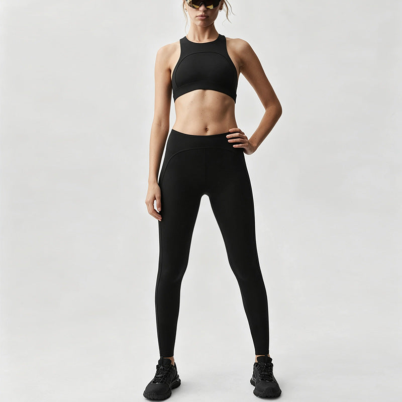 Ladies Low Back Tank Yoga Set Ribbed Deep U Back Sleeveless Crop Top With High Waist Workout Leggings 2 Piece Wholesale