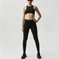 Ladies Low Back Tank Yoga Set Ribbed Deep U Back Sleeveless Crop Top With High Waist Workout Leggings 2 Piece Wholesale
