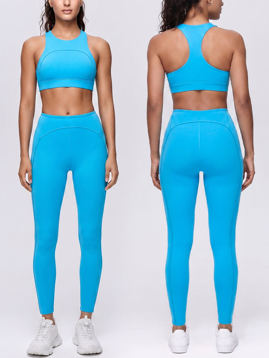 Ladies Low Back Tank Yoga Set Ribbed Deep U Back Sleeveless Crop Top With High Waist Workout Leggings 2 Piece Wholesale