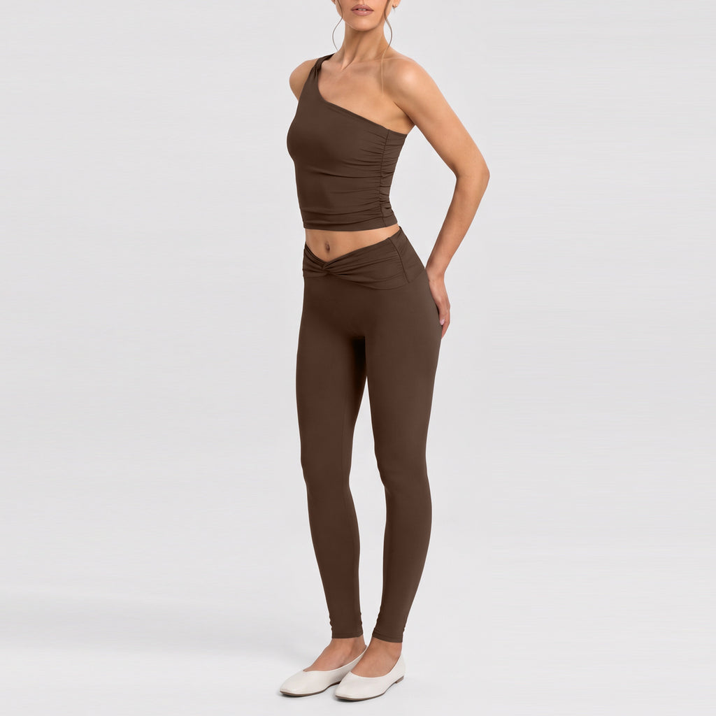 Women Twisted Back Tank Yoga Set Seamless Cut Out Sleeveless Top And High Waist Compression Leggings 2 Piece Activewear Bulk