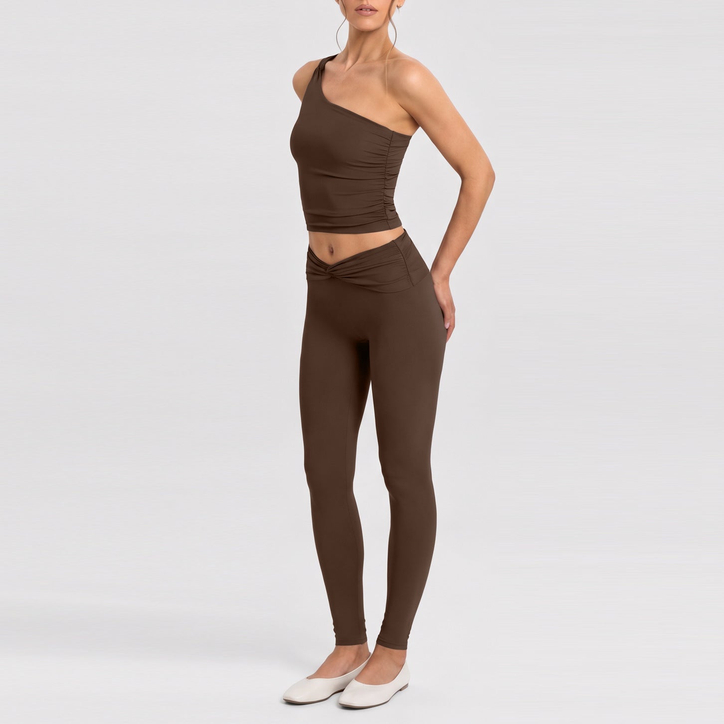 Women Twisted Back Tank Yoga Set Seamless Cut Out Sleeveless Top And High Waist Compression Leggings 2 Piece Activewear Bulk