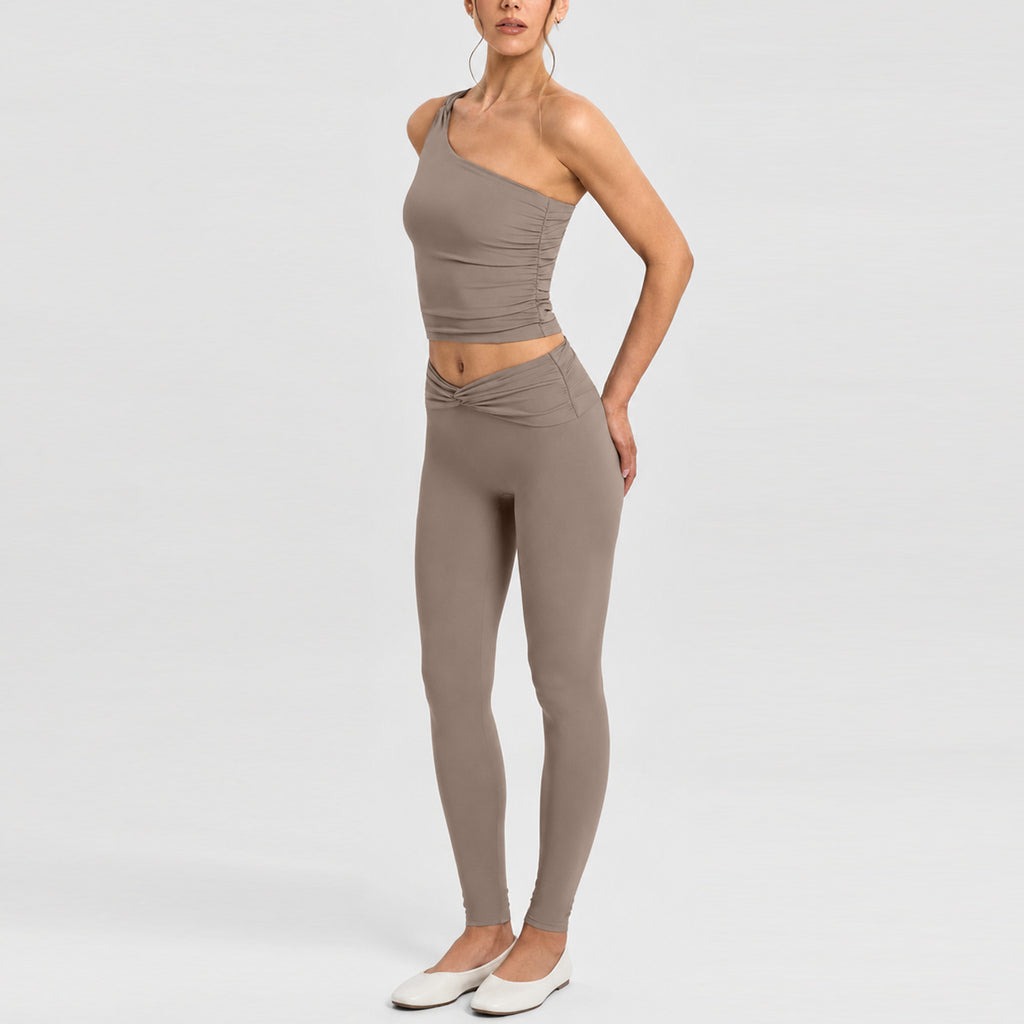 Women Twisted Back Tank Yoga Set Seamless Cut Out Sleeveless Top And High Waist Compression Leggings 2 Piece Activewear Bulk