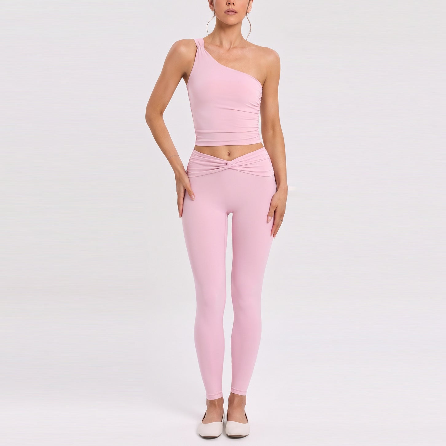 Women Twisted Back Tank Yoga Set Seamless Cut Out Sleeveless Top And High Waist Compression Leggings 2 Piece Activewear Bulk