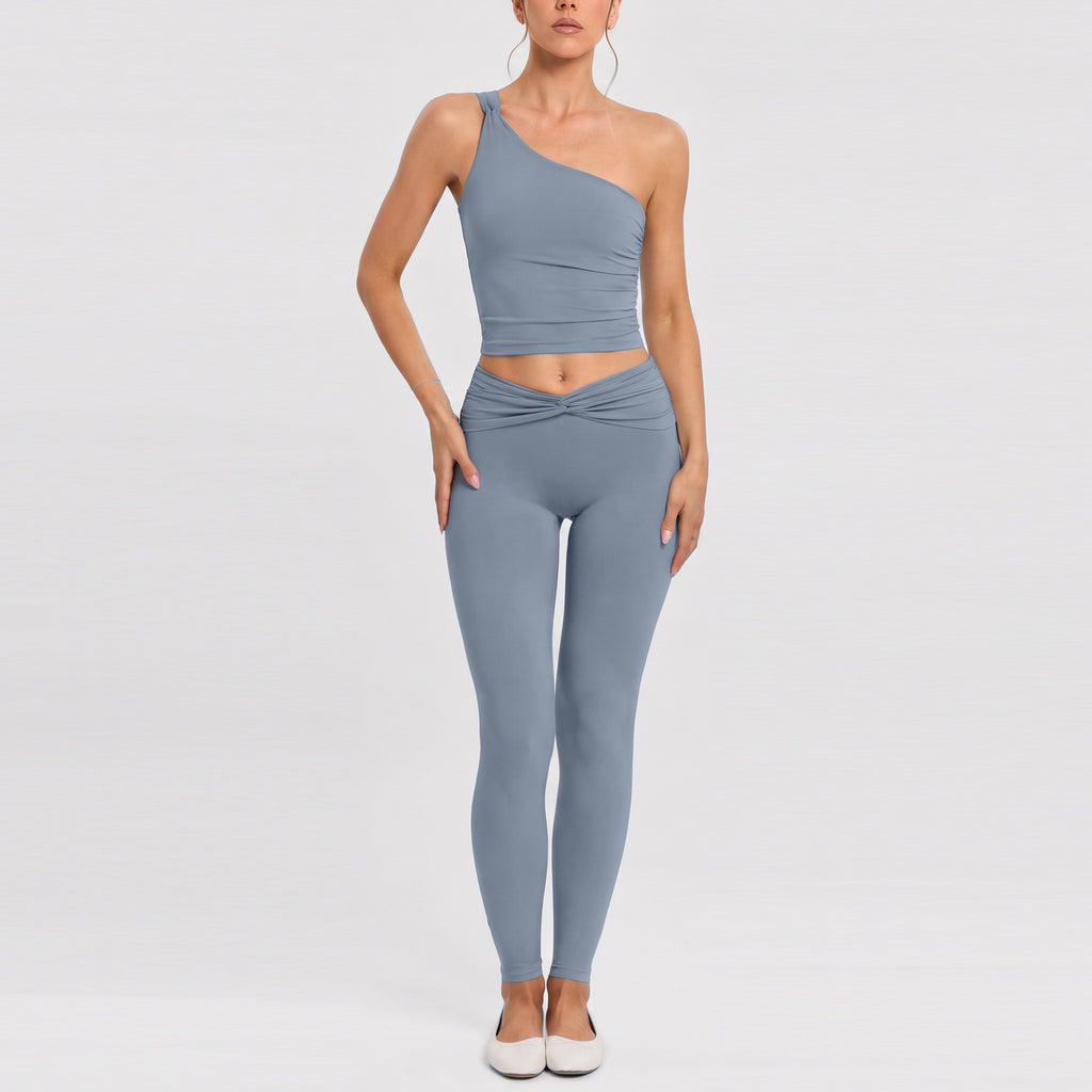 Women Twisted Back Tank Yoga Set Seamless Cut Out Sleeveless Top And High Waist Compression Leggings 2 Piece Activewear Bulk