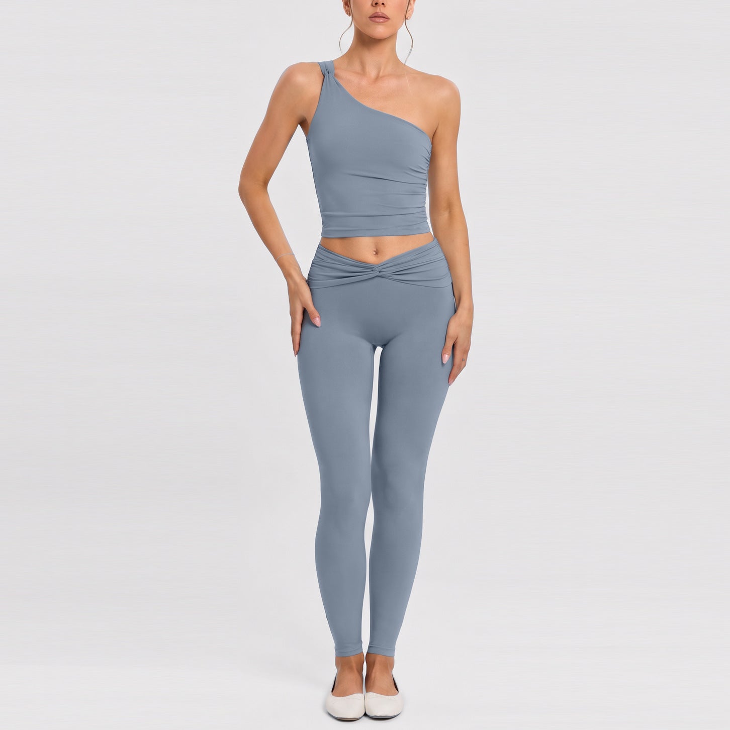 Women Twisted Back Tank Yoga Set Seamless Cut Out Sleeveless Top And High Waist Compression Leggings 2 Piece Activewear Bulk