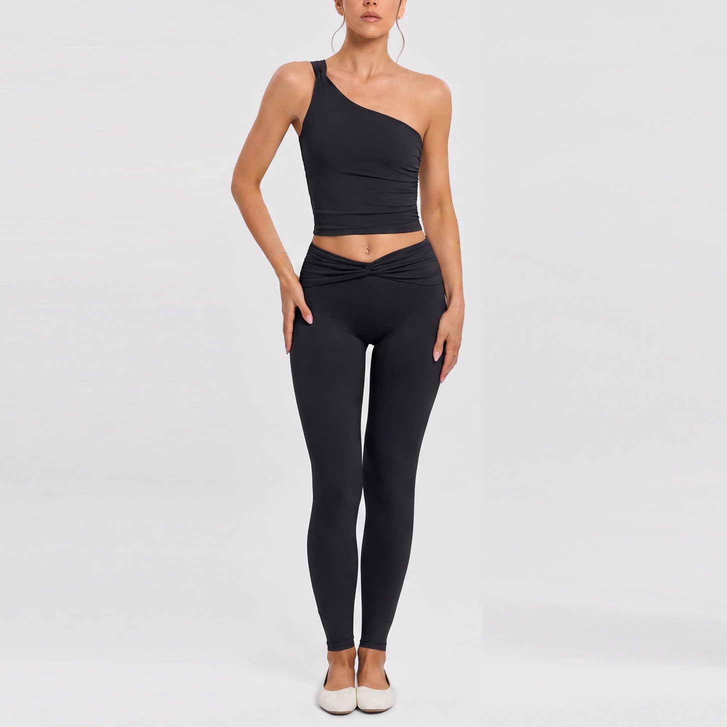 Women Twisted Back Tank Yoga Set Seamless Cut Out Sleeveless Top And High Waist Compression Leggings 2 Piece Activewear Bulk
