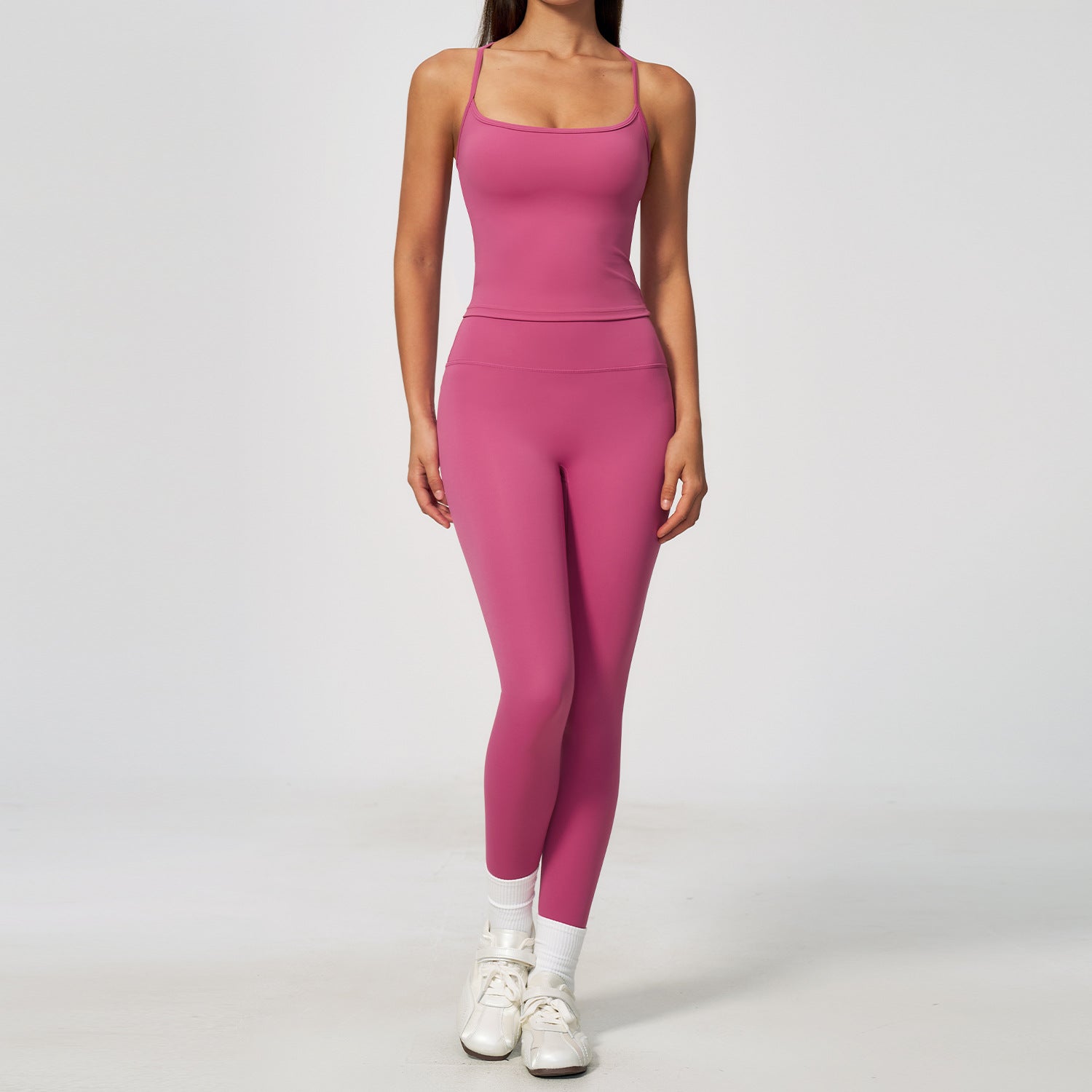 Women Spaghetti Strap Yoga Set Seamless Sleeveless Crop Top High Waist Leggings 2 Piece Workout Wholesale