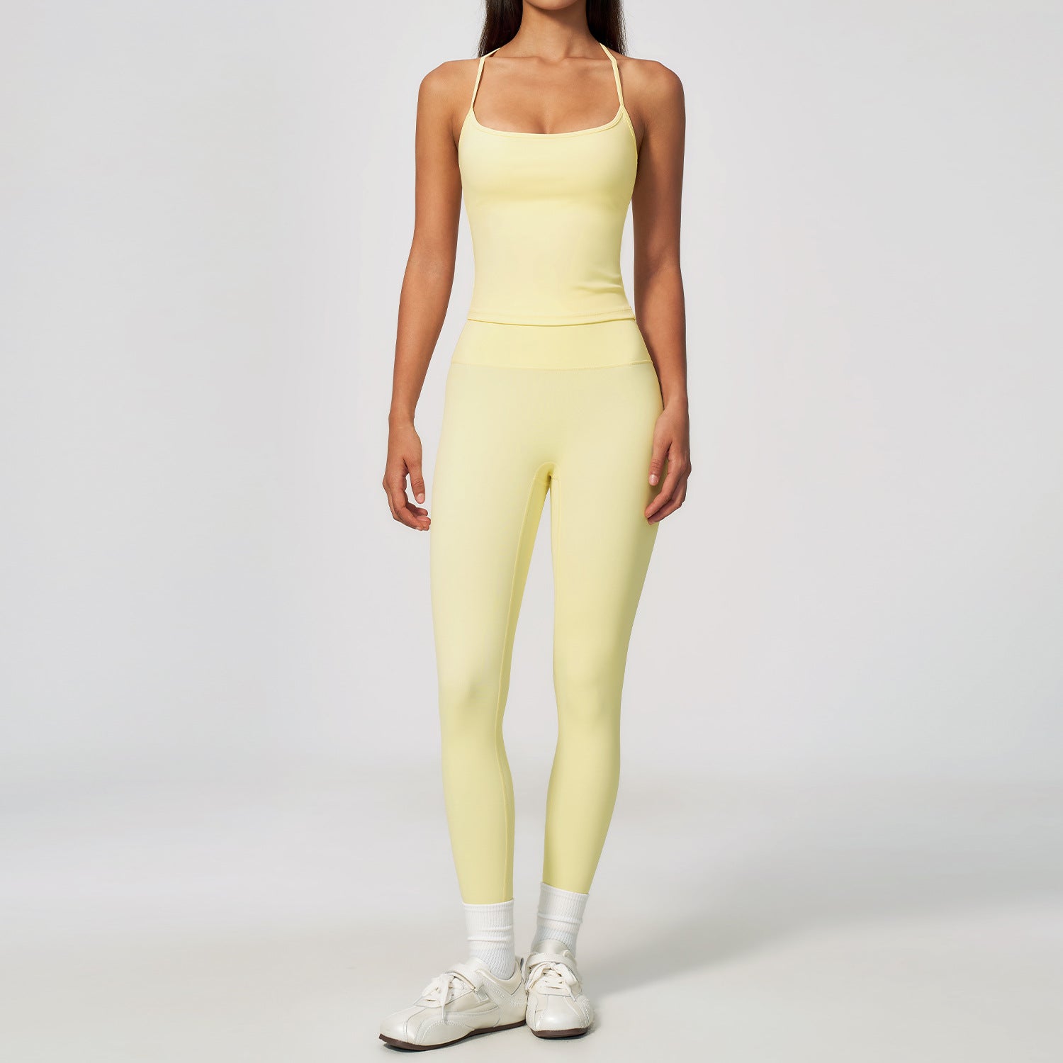 Women Spaghetti Strap Yoga Set Seamless Sleeveless Crop Top High Waist Leggings 2 Piece Workout Wholesale