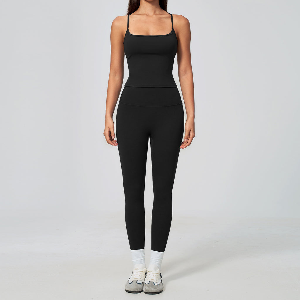 Women Spaghetti Strap Yoga Set Seamless Sleeveless Crop Top High Waist Leggings 2 Piece Workout Wholesale
