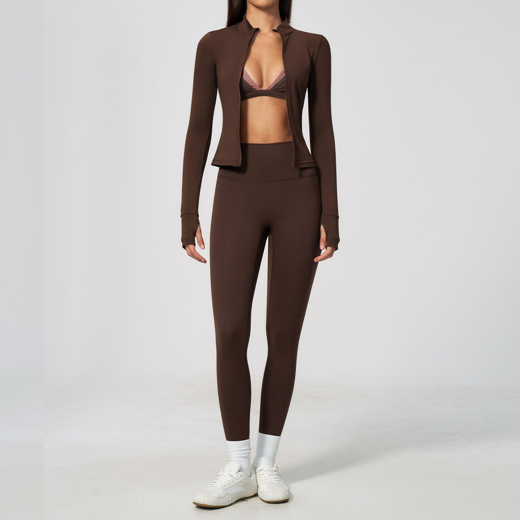 Ladies 3 Piece Yoga Set Crop Hoodie High Waist Scrunch Leggings Sports Bra Athleisure Activewear Set Custom