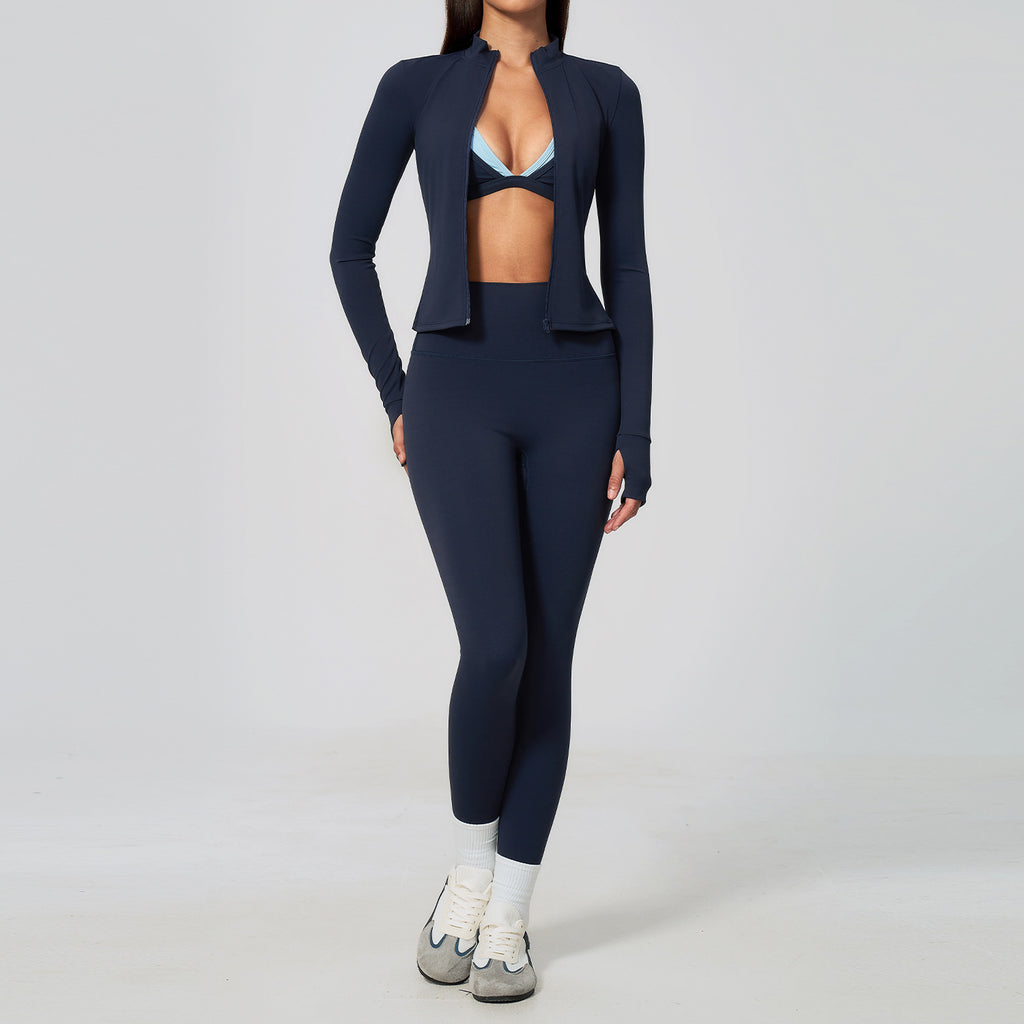 Ladies 3 Piece Yoga Set Crop Hoodie High Waist Scrunch Leggings Sports Bra Athleisure Activewear Set Custom