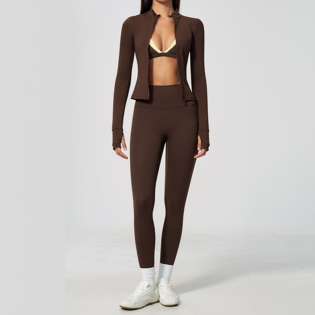 Ladies 3 Piece Yoga Set Crop Hoodie High Waist Scrunch Leggings Sports Bra Athleisure Activewear Set Custom