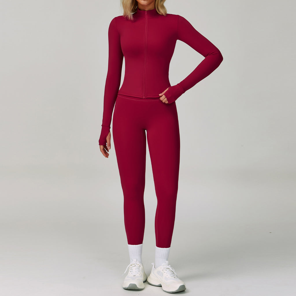 Women 3 Piece Yoga Outfit Set Zip Up Jacket Seamless Leggings Sports Bra Gym Fitness Workout Set Wholesale