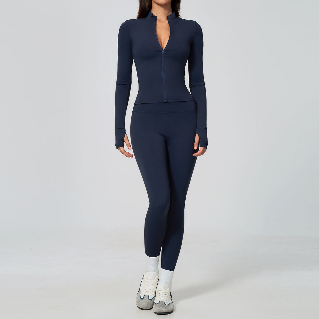 Women 3 Piece Yoga Outfit Set Zip Up Jacket Seamless Leggings Sports Bra Gym Fitness Workout Set Wholesale