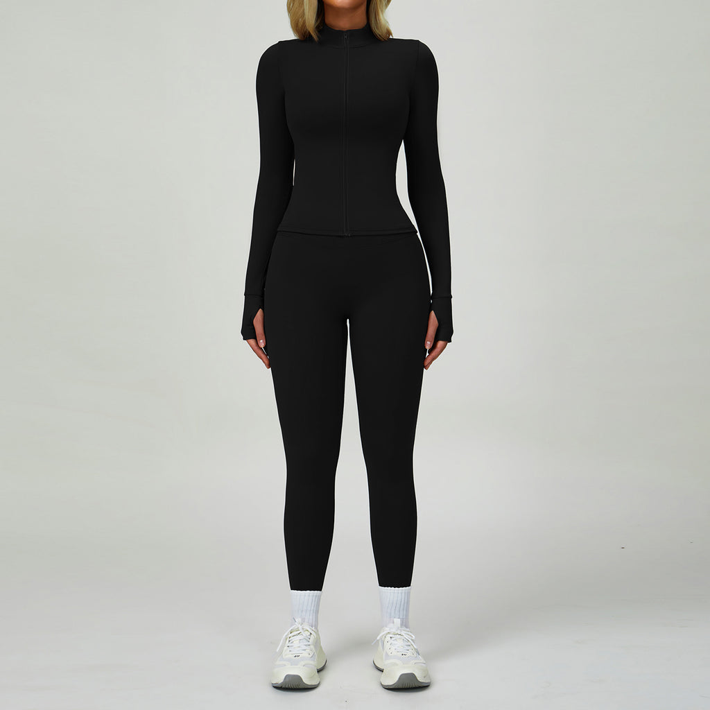 Women 3 Piece Yoga Outfit Set Zip Up Jacket Seamless Leggings Sports Bra Gym Fitness Workout Set Wholesale