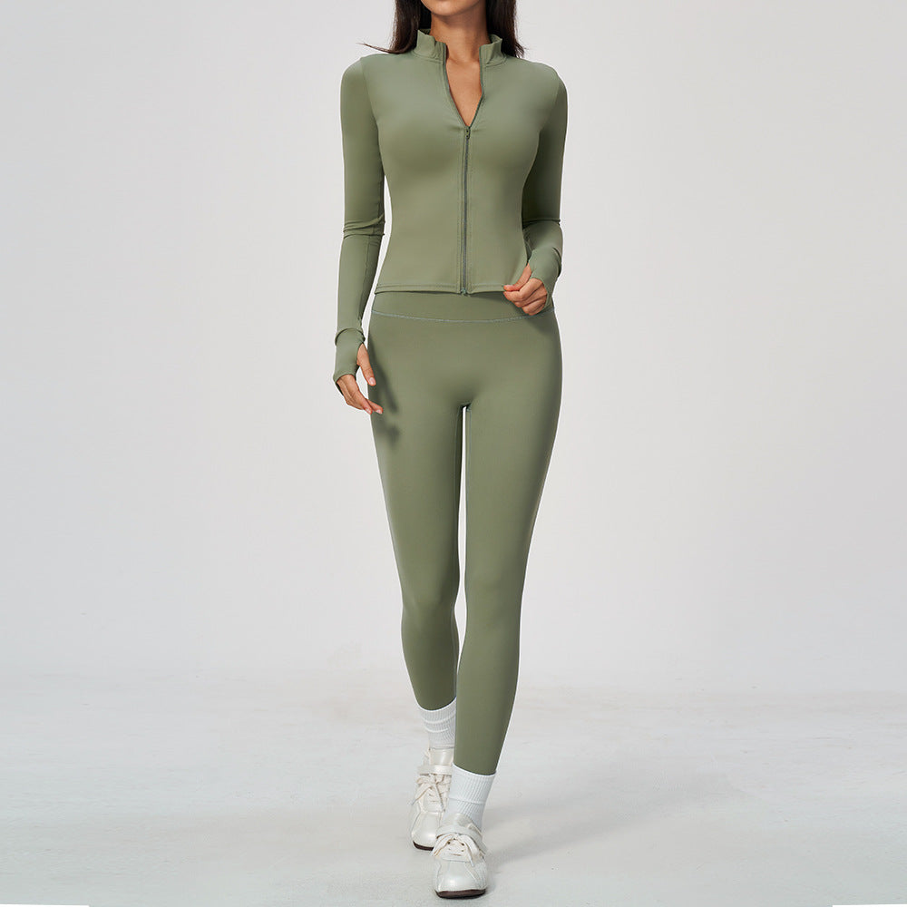 Women 3 Piece Yoga Outfit Set Zip Up Jacket Seamless Leggings Sports Bra Gym Fitness Workout Set Wholesale