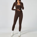 Ladies 3 Piece Yoga Set Thumb Hole Long Sleeve Top High Waist Leggings Sports Bra Workout Activewear OEM