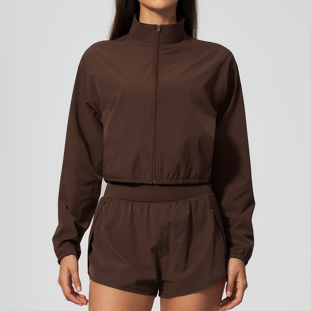 Ladies Long Sleeve Yoga Biker Set 4 Way Stretch Ribbed Top High Waist Shorts 2 Piece Fitness Set Custom OEM