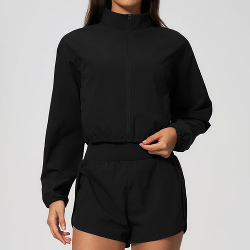 Ladies Long Sleeve Yoga Biker Set 4 Way Stretch Ribbed Top High Waist Shorts 2 Piece Fitness Set Custom OEM