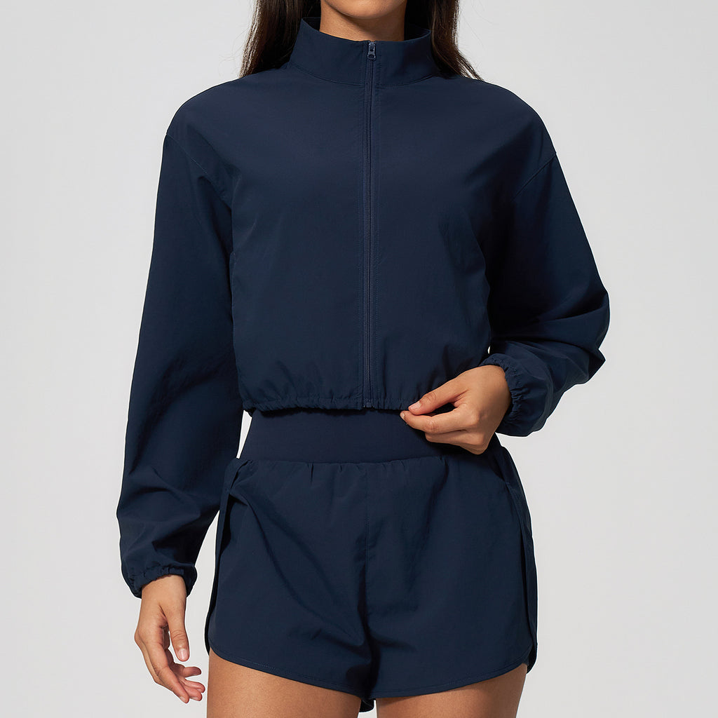 Ladies Long Sleeve Yoga Biker Set 4 Way Stretch Ribbed Top High Waist Shorts 2 Piece Fitness Set Custom OEM