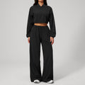 Women’s Lightweight Windbreaker 2-Piece Tracksuit – Cropped  High Waist Wide Leg Pants Loose Casual Streetwear Outfit for Running Gym & Everyday Wear