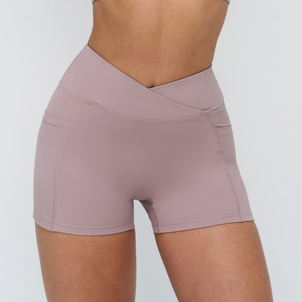 Women’s V Cross Waist Biker Shorts High Waist Yoga Shorts with Side Pockets