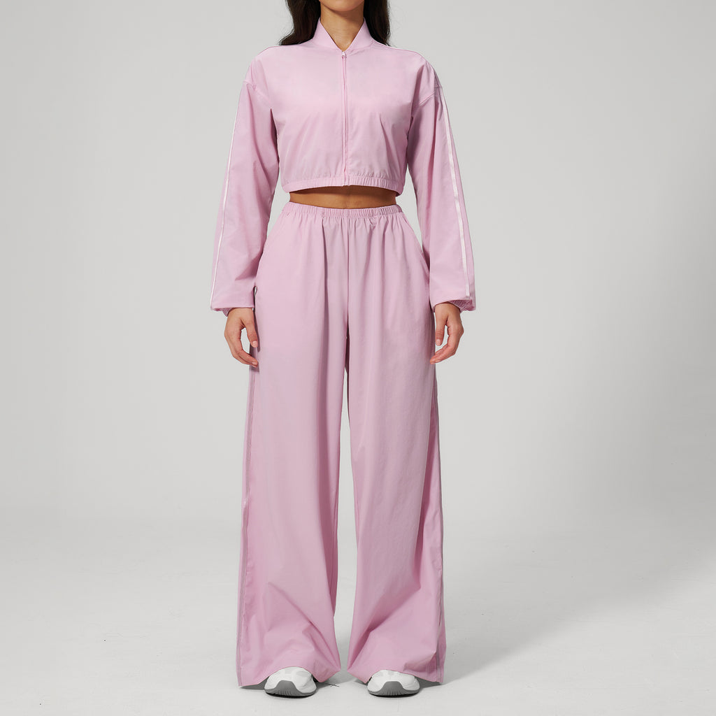 Women’s Lightweight Windbreaker 2-Piece Tracksuit – Cropped  High Waist Wide Leg Pants Loose Casual Streetwear Outfit for Running Gym & Everyday Wear