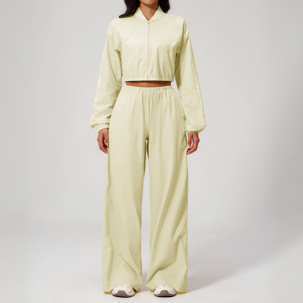 Women’s Lightweight Windbreaker 2-Piece Tracksuit – Cropped  High Waist Wide Leg Pants Loose Casual Streetwear Outfit for Running Gym & Everyday Wear