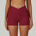 Women’s V Cross Waist Biker Shorts High Waist Yoga Shorts with Side Pockets
